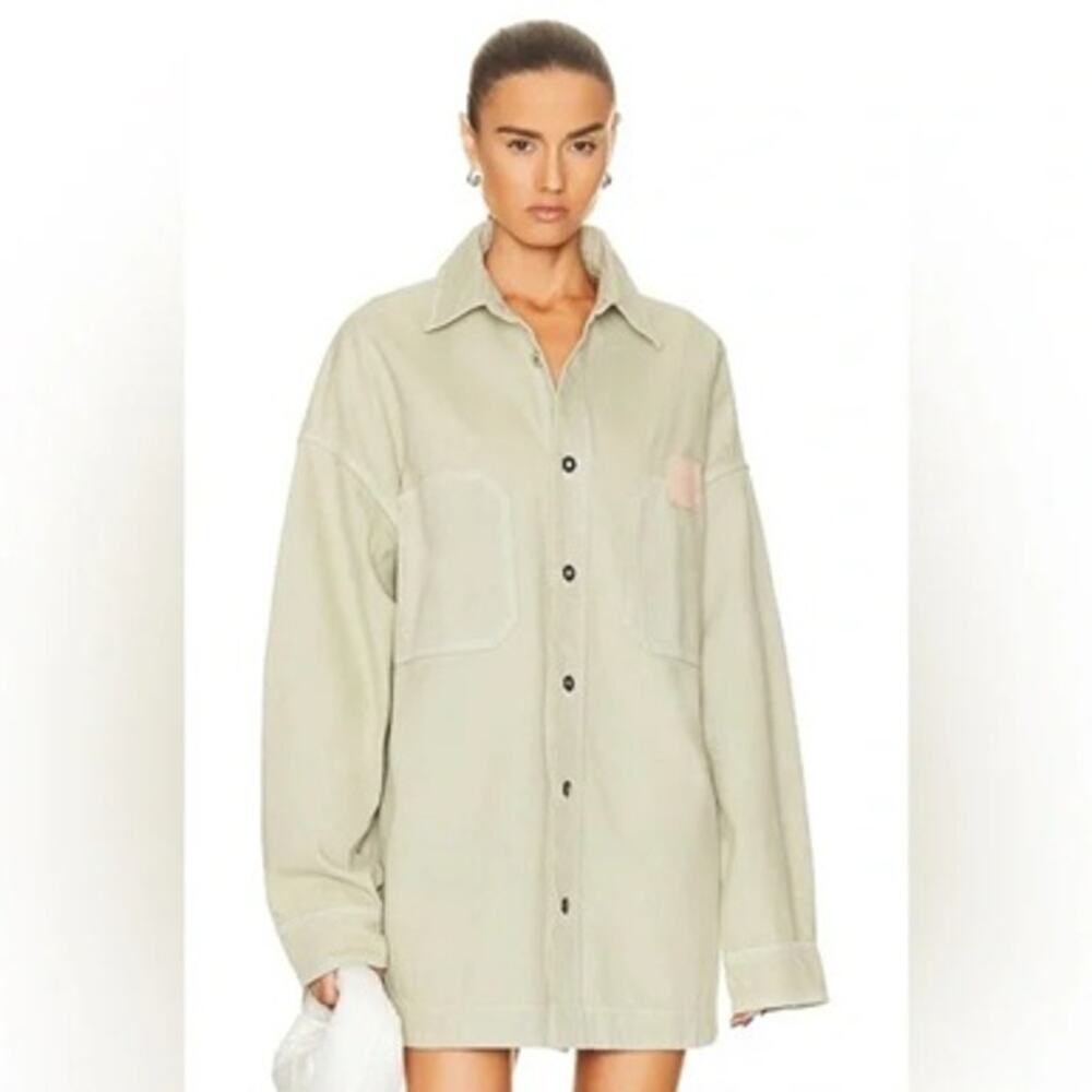 HELSA Denim Overshirt Jacket Sage Green Button Front Utility XS/S
